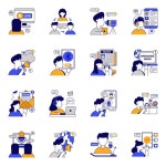 디지털 커뮤니케이션과 소셜 미디어 아이콘 | 프리미엄 벡터