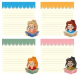 아이 메모 용지 세트에 대 한 귀여운 다채로운 알로하 소녀 프레임 | 프리미엄 벡터