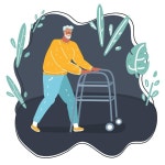 워킹 프레임 노년 개념을 사용하는 시니어 여성 | 프리미엄 벡터