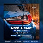 Premium Vector | Elegant blue rent car instagram post template