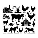 농장 동물 실루 터 일러스트레이션 | 프리미엄 벡터