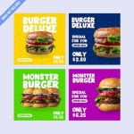 푸드버거 인스타그램 포스트 모음 | 프리미엄 벡터