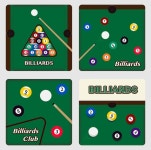 Conceptual billiards set in circles with attributes for pool game colored and isolated | Premium Vector