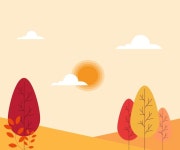 언덕의 풍경에 해가 지고 자연 속에서 해가 뜨는 산을 그린다 | 프리미엄 벡터