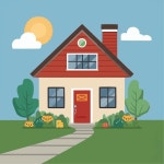 하늘과 환경 맨션 벡터 일러스트 레이 션의 다른 요소에 대 한 세련 된 집 | 프리미엄 벡터