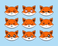 여우 얼굴 스티커 이모티콘 가와이이 파트 3 | 프리미엄 벡터