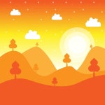 언덕의 풍경에 해가 지고 자연 속에서 해가 뜨는 산을 그린다 | 프리미엄 벡터