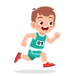 Happy cute little boy run in marathon game | Premium Vector