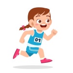 Happy cute little girl run in marathon game | Premium Vector