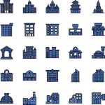 세트 컬렉션 호텔 캐주얼 벡터 아이콘 배경에 고립된 3d 기호 | 프리미엄 벡터