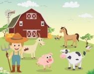 농장에서 일하는 행복 한 젊은 농부의 그림 | 프리미엄 벡터