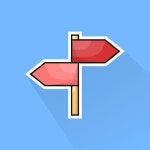 만화 스타일의 교차로 표지판 아이콘: 고립된 배경에 도로 방향 만화 터 일러스트 | 프리미엄 벡터