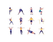스포츠를하는 남녀의 집합 | 무료 벡터