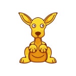 노란 원 에 앉아 있는 만화 거루 | 프리미엄 AI 생성 벡터