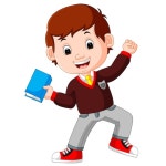 Boy holding the red book and jumping with the happy face | Premium Vector