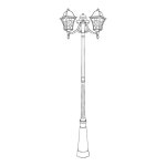 공원에서 벤치와 램프 공원에서 도로를 따라 보행자 길에 등불 | 프리미엄 벡터