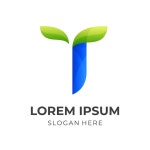 Initial t logo template with 3d green and blue color style | Premium Vector