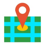 빨간색, 파란색, 녹색 및 분홍색으로 위치 마커를 가진 네 개의 지도 아이콘의 터 일러스트레이션 | 프리미엄 벡터