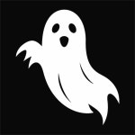 그 위에 유령이 있는 보라색 포스터에 유령이라고 적혀 있습니다. | 프리미엄 벡터