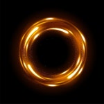 줄무늬와 밝은 주황색 불의 아름다운 마법 에너지 빛나는 네온의 반복된 돌리기 원 | 프리미엄 사진