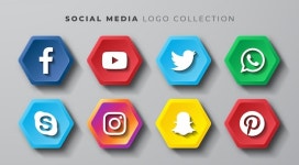 Popular social media icons in 3d buttons or network platforms logos facebook instagram yourube | Premium Vector