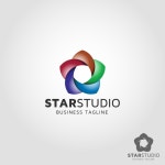 Colorful round logo with a star | Premium Vector