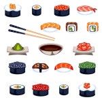 Premium Vector | Sushi and rolls food vector icons