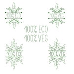 녹색 채식주의자 배지 세트 39Ecosystem39 39Veggie39 및 39100 RAW39 텍스트 | 프리미엄 벡터