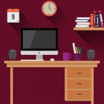 평면 디자인의 업무용 책상 장비 | 프리미엄 벡터