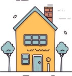 나무와 자동차가 있는 귀여운 손으로 그린 작은 파란 집. 평면 스타일의 최신 유행 그림입니다. | 프리미엄 벡터