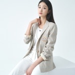 굿 셀렉션, 굿 서비스 굿웨어몰 여성 체크린넨 싱글 테일러드 자켓 LFJKO302_LB