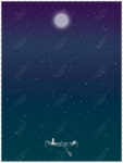 별이 빛나는 달, 별이 빛나는 배, 소녀, 토끼, 호수, 간단한, 두 배경... 별이 빛나는 달, 별이 빛나는 배, 소녀, 토끼, 호수, 간단한, 두 배경