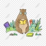  독서 안경을 쓰고 손으로 그린 곰