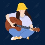  여름 기타 연주 소녀 손으로 그린