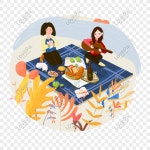 가을 소녀 기타 리버 사이드 피크닉 Png 그림