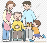  3 명의 가족이 할아버지를 보러 갔다.