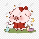  손으로 그린 만화 새 해 돼지는 불꽃 놀이 축하 신년 무료 버클 Psd 레이어에 넣어