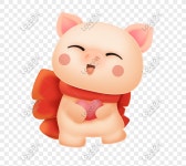  손으로 그린 빨간 리본 돼지 그림
