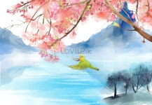 자연 풍경을 꽃과 새 색, 물 일러스트 무료 다운로드 - Lovepik 자연 풍경을 꽃과 새 색, 물