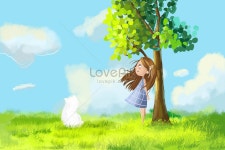 봄바람이 여자 일러스트 무료 다운로드 - Lovepik 봄바람이 여자