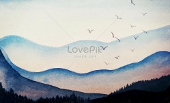 산과 강 수채화 삽화 일러스트 무료 다운로드 - Lovepik 산과 강 수채화 삽화