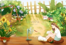 여름 작은 뜰 일러스트 무료 다운로드 - Lovepik 여름 작은 뜰