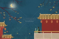 고대 스타일 늦은 가을 밤, 깊은 궁전 여자 달빛을 즐길 수 난간을 따라 손으로 그린 그림 일러스트 무료 다운로드 - Lovepik 고대 스타일 늦은... 