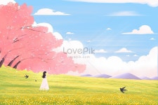 봄의 아름답고 낭만적인 벚꽃 초원 꽃 바다 봄 풍경 일러스트 무료 다운로드 - Lovepik 봄의 아름답고 낭만적인 벚꽃 초원 꽃 바다 봄 풍경