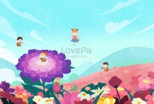 봄에 광대 한 꽃의 바다 일러스트 무료 다운로드 - Lovepik 봄에 광대 한 꽃의 바다