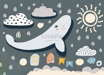 Cute Whale With Clouds And Sun 사진 무료 다운로드 - Lovepik Cute Whale With Clouds And Sun