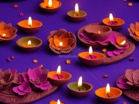 Colorful Clay Diya Lamps With Flowers On Purple Background 사진 무료 다운로드 - Lovepik Colorful Clay Diya Lamps With Flowers... 