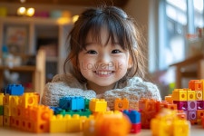  빌딩 블록을 가지고 즐겁게 노는 아이