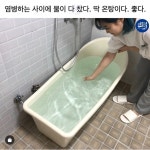 자취방에서 목욕탕 즐기기.jpg (feat. 욕조, 매점 냉장고, 입욕제) - 스퀘어 카테고리