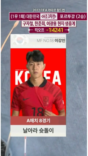월드컵 조별리그 3차전 기준 A매치 8경기 - 이강인 카테고리
